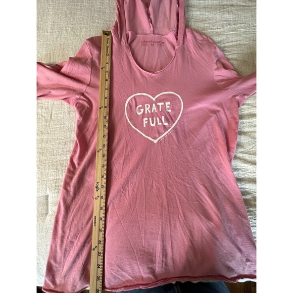 Life Is Good Womens Hooded Top Size M Pink "Grate Full" Basics Roll Hem Hoodie - Picture 7 of 7
